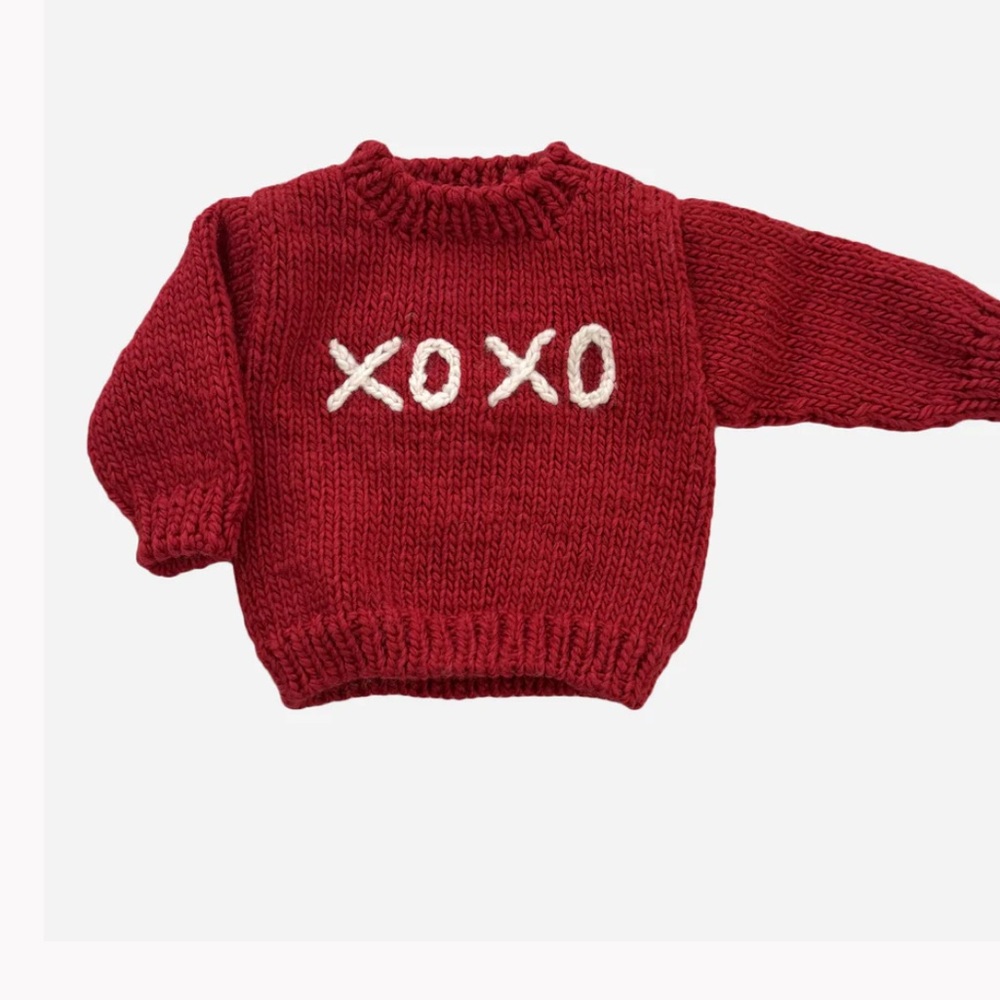 Adorable gently used The Blueberry Hill Red Knit Sweater with XOXO Design